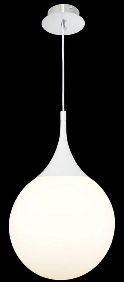 Casa Padrino lámpara colgante LED plata / blanco Ø 30 x H. 150 cm - Lámpara Colgante con Pantalla de Vidrio Esmerilado