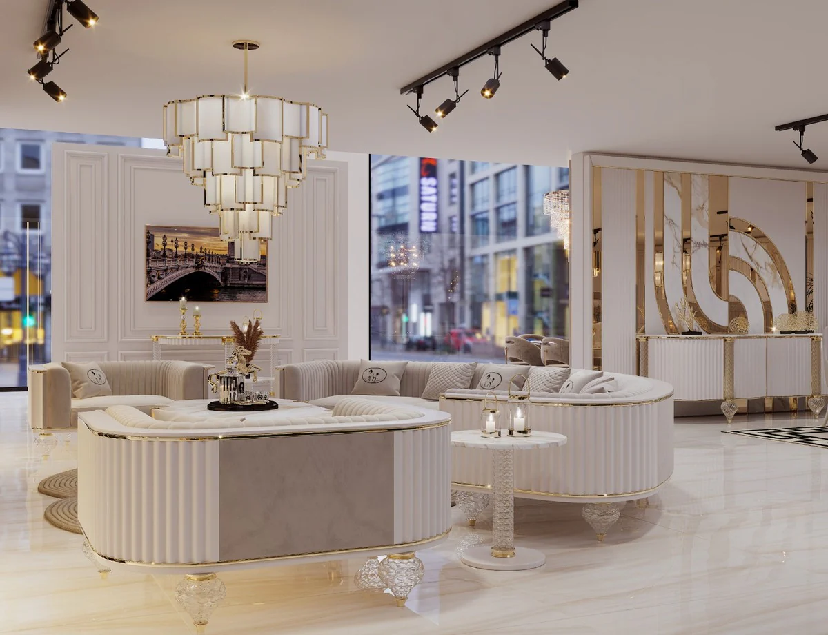 Casa Padrino sof¨¢ de 4 plazas Art Deco de lujo gris / blanco / oro 400 cm