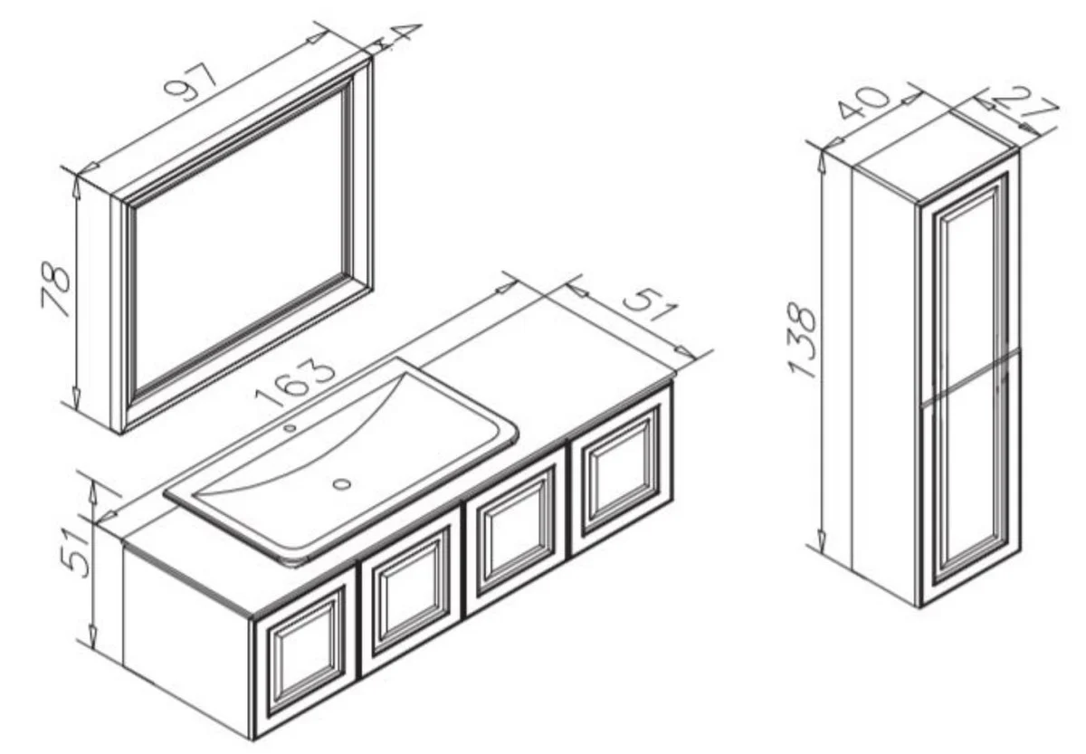 Casa Padrino conjunto de baño de lujo blanco / oro - 1 Mesa de Lavado con Lavabo y 1 Espejo de Pared y 1 Armario de Pared - Muebles de Baño de Lujo