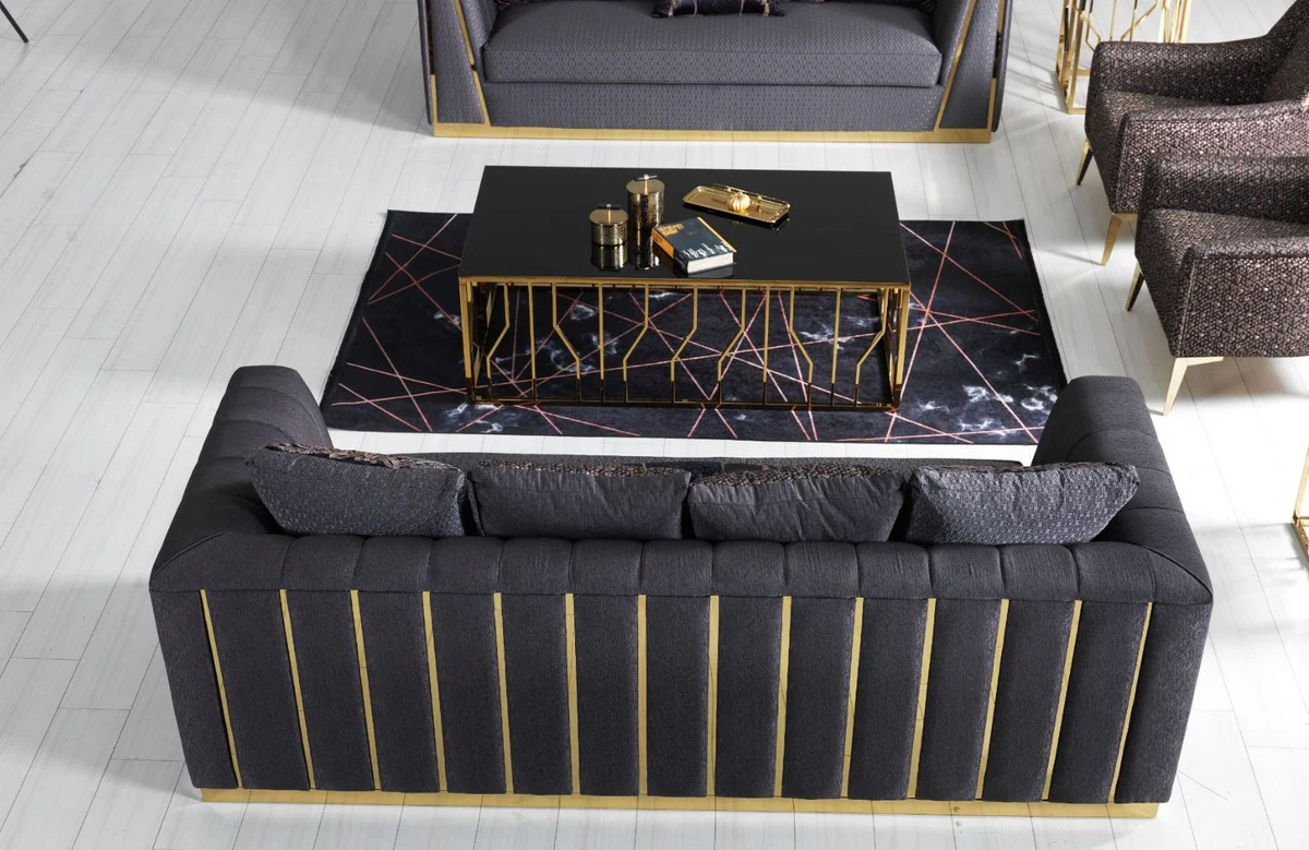 Casa Padrino sof¨¢ de sala de estar de lujo con cojines decorativos p¨²rpura / oro 240 x 92 x A. 78 cm - Muebles de sal¨®n de lujo