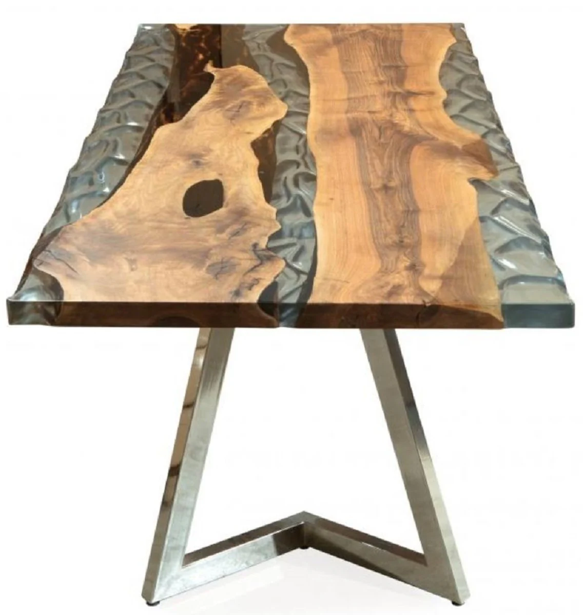 Casa Padrino mesa de comedor de lujo marr¨®n / plata 230 x 100 x A. 76 cm - Mesa de cocina rectangular con resina epoxi - Muebles de comedor - Muebles de resina epoxi - Muebles de lujo