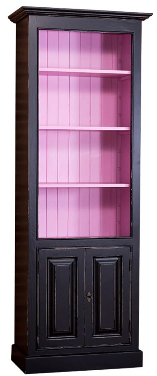Casa Padrino country house style bookcase antique style black / pink 78 x 39 x H. 210 cm - Living Room Cabinet in Country House Style