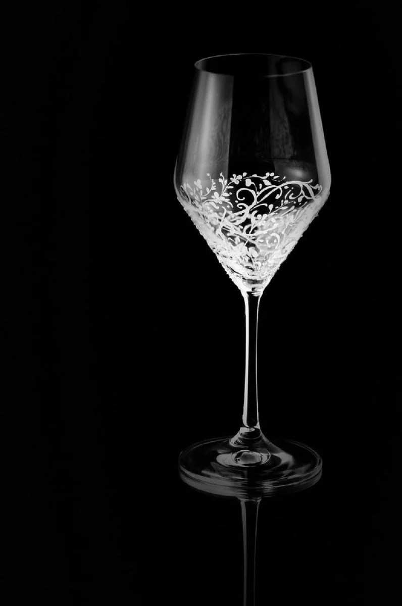 Casa Padrino conjunto de 6 copas de vino blanco de lujo blanco ? 8,6 x A. 22,4 cm - Copas de vino hechas a mano y pintadas a mano - Accesorios para Hoteles y Restaurantes - Calidad de Lujo