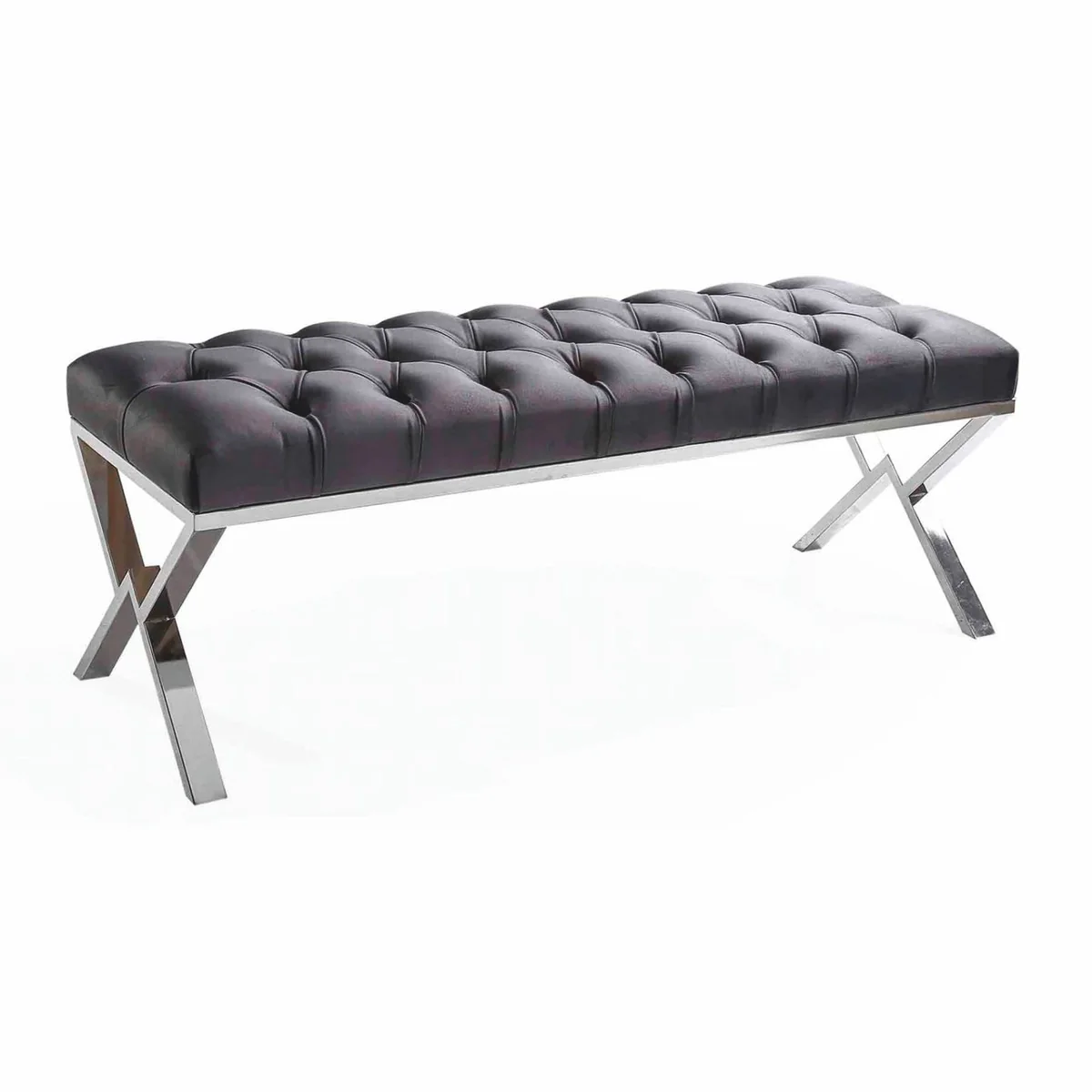 Casa Padrino banco Chesterfield de lujo gris / plata 120 cm - Muebles de lujo