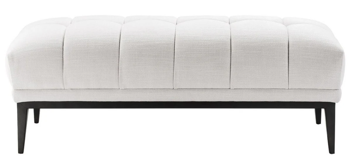 Casa Padrino banco de lujo blanco / negro 124 x 53 x H. 44 cm - Banco Tapizado con Patas de Acero Inoxidable - Muebles de Sala