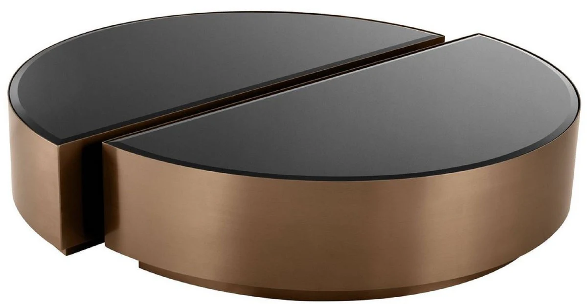 Casa Padrino conjunto de mesa de centro de lujo cobre / negro - 2 Mesas para sala de estar semicirculares de acero inoxidable con tapas de vidrio biselado - Muebles de sala de lujo