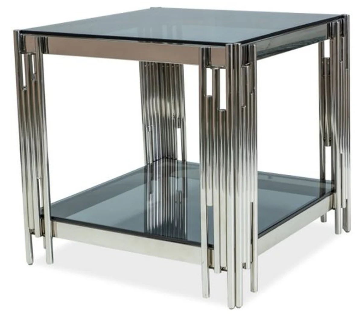 Casa Padrino mesa auxiliar de lujo plata / negro 55 x 55 x A. 55 cm - Mesa de acero inoxidable con tapas de vidrio tintado - Muebles de Lujo