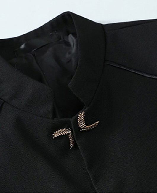 Business Plain Mock Neck Button Front Blazer & Pants Set