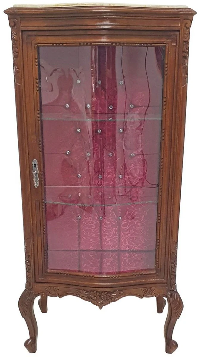 Casa Padrino vitrina barroco marr¨®n / crema / rojo burdeos - Vitrina de madera maciza hecha a mano con pedrer¨ªa y tapa de m¨¢rmol - Muebles de sala de estilo barroco - Muebles barrocos