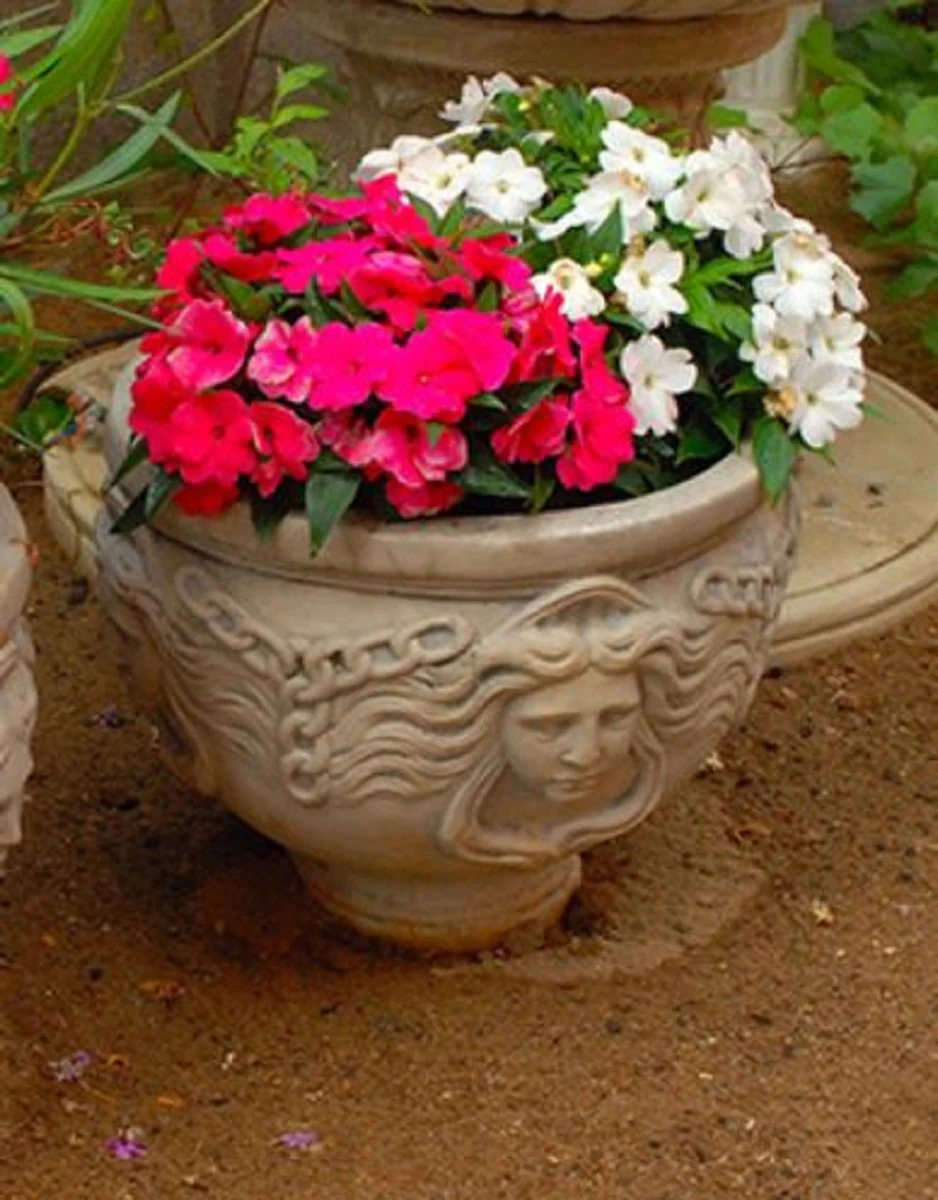 Casa Padrino Maceta Art Nouveau Gris Ø 56 x A. 47 cm - Macetero Redondo - Decoración de Jardín y Terraza Barroco y Art Nouveau