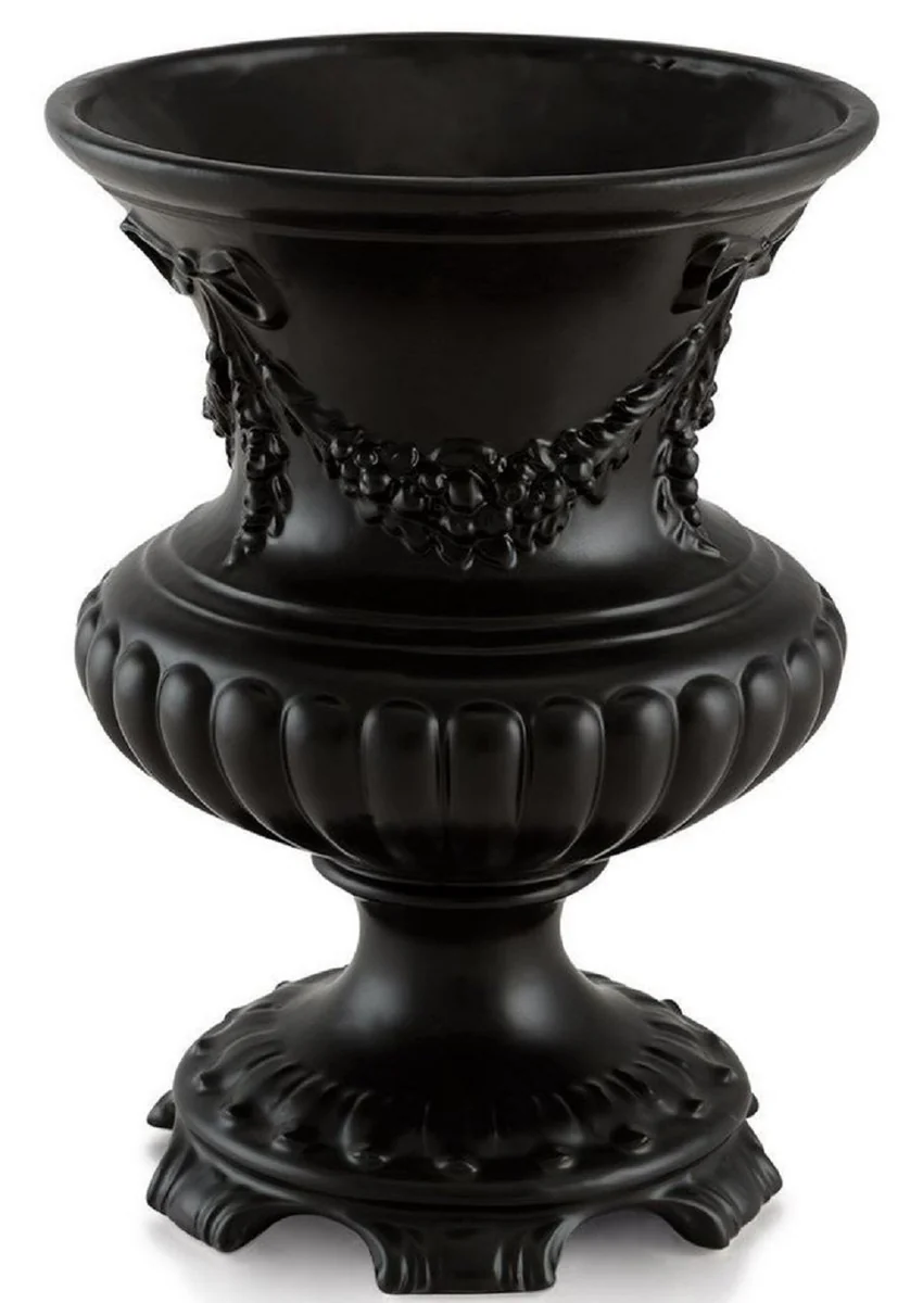 Casa Padrino Jarrón Barroco Negro Mate Ø 21 x H. 29 cm - Florero Barroco Redondo de Cerámica - Deco en Estilo Barroco