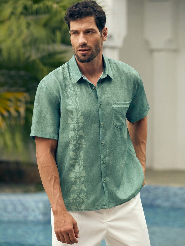 Tropical Floral Print Short Sleeve Casual Shirt