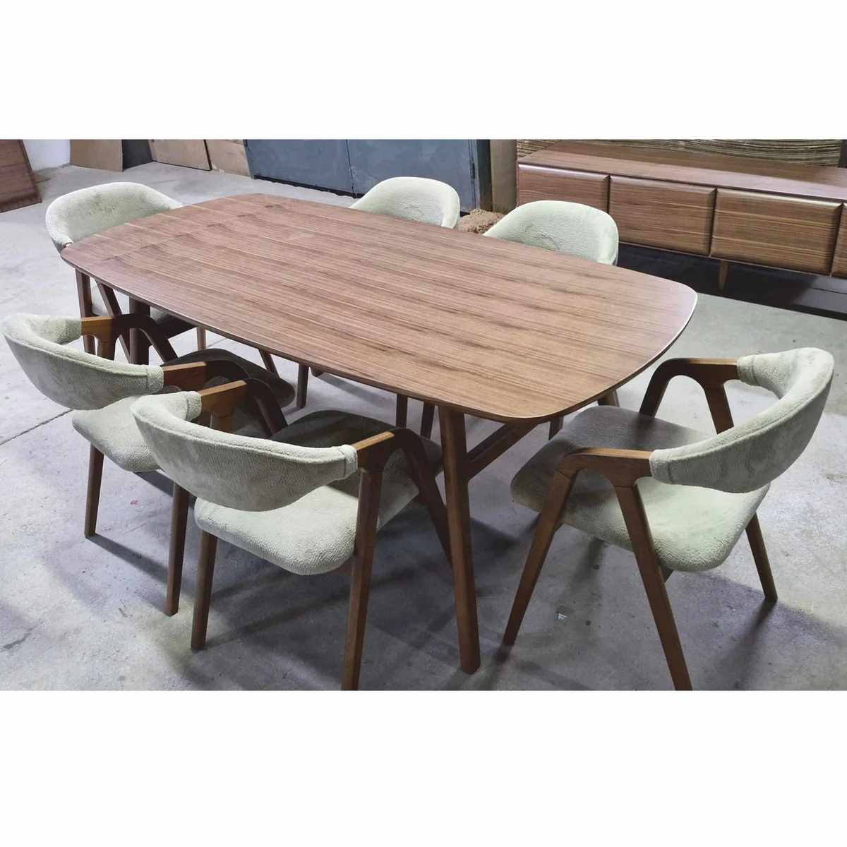 Casa Padrino conjunto de comedor de lujo marr¨®n / gris - 1 Mesa de comedor y 6 Sillas de comedor con reposabrazos