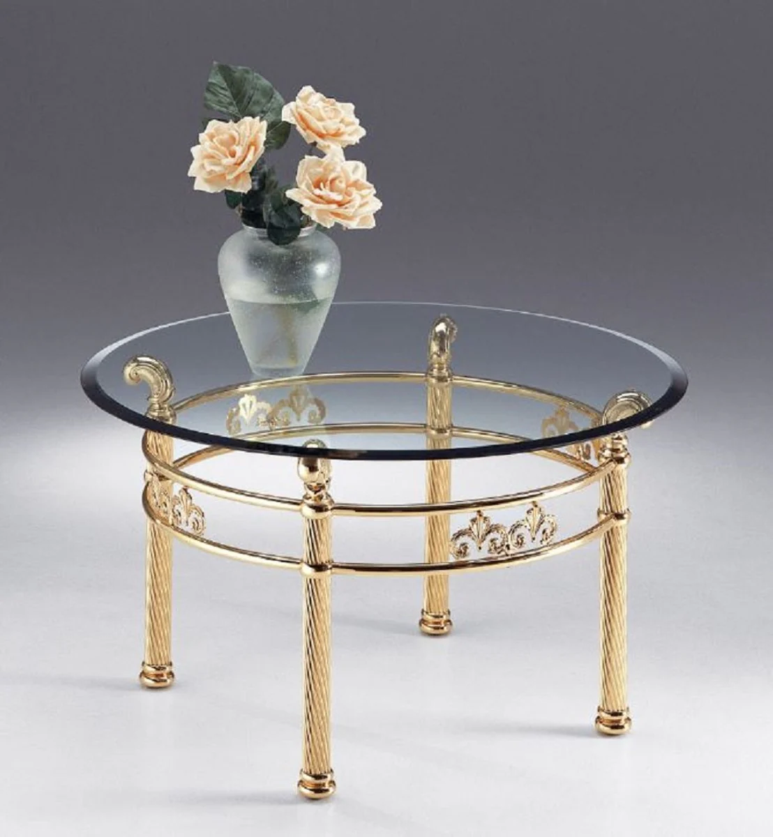 Casa Padrino mesa de centro de lat¨®n de lujo ? 90 x A. 50 cm - Mesa de sal¨®n redonda con tapa de vidrio - Muebles de sal¨®n - Calidad de lujo - Hecho en Italia