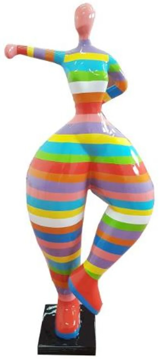 Casa Padrino escultura de diseño mujer haciendo deporte multicolor rayas A. 85 cm - Figura de Decoración - Escultura de Decoración de Jardín - Figura de Jardín
