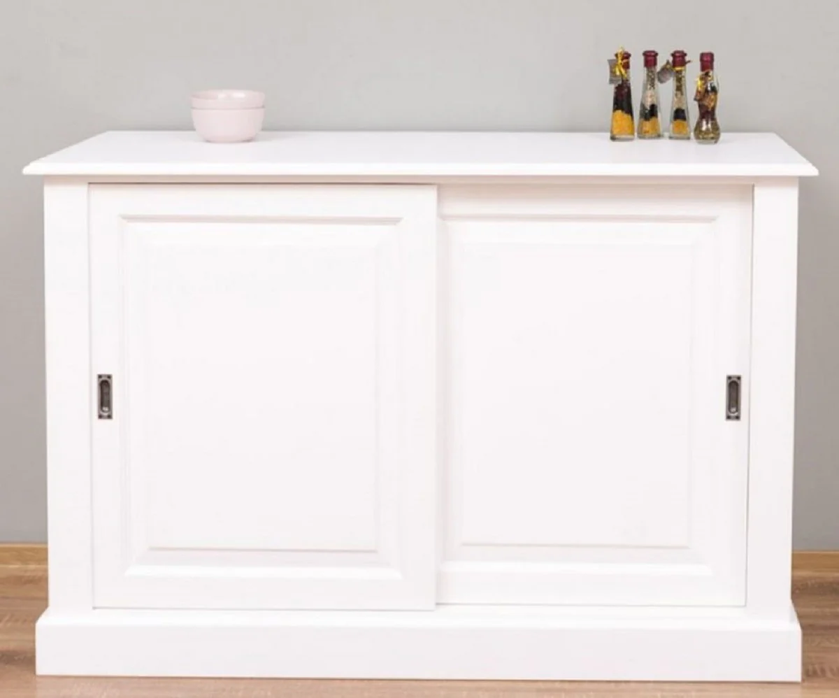 Casa Padrino aparador de estilo campestre blanco 135 x 55 x A. 100 cm - Armario de madera maciza con 2 puertas correderas - Muebles de Estilo Campestre