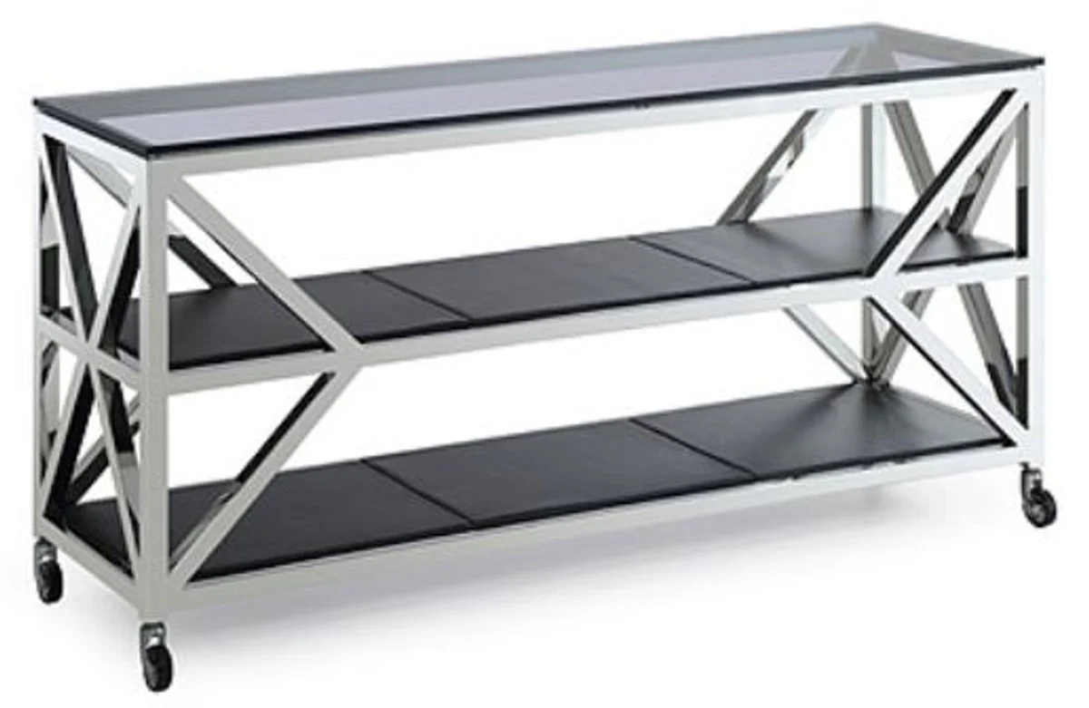 Casa Padrino consola de lujo plata / negro 150 x 45 x H. 75 cm - Consola de Sala con Ruedas