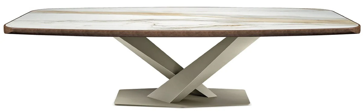 Casa Padrino mesa de comedor de lujo multicolor / titanio 300 x 128 x A. 73 cm - Mesa de comedor con tablero de cer¨¢mica - Muebles de comedor modernos - Calidad de lujo - Hecho en Italia