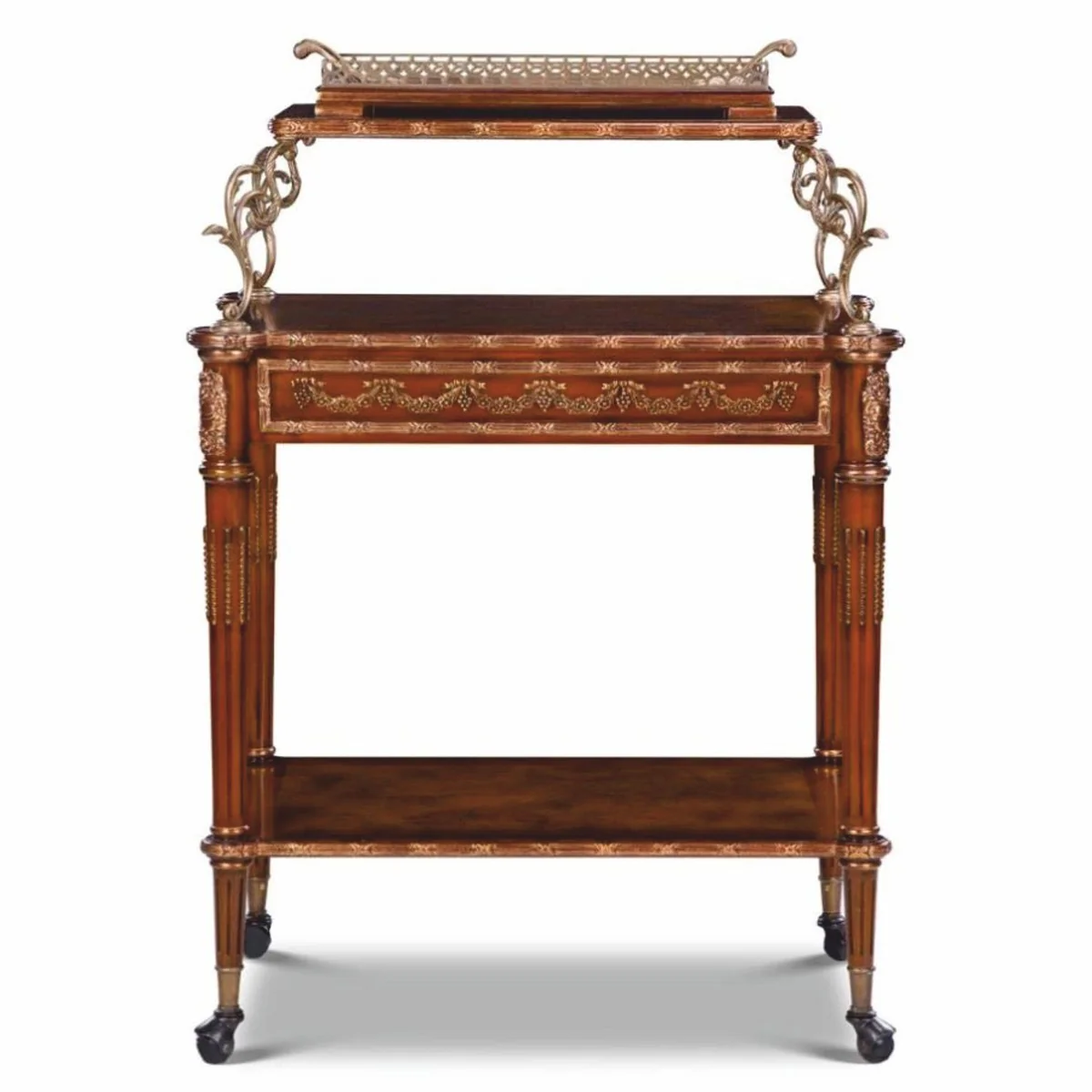 Casa Padrino Carrito de Servicio Barroco de Lujo Marr¨®n / Lat¨®n / Plata - Carrito de T¨¦ de Estilo Barroco