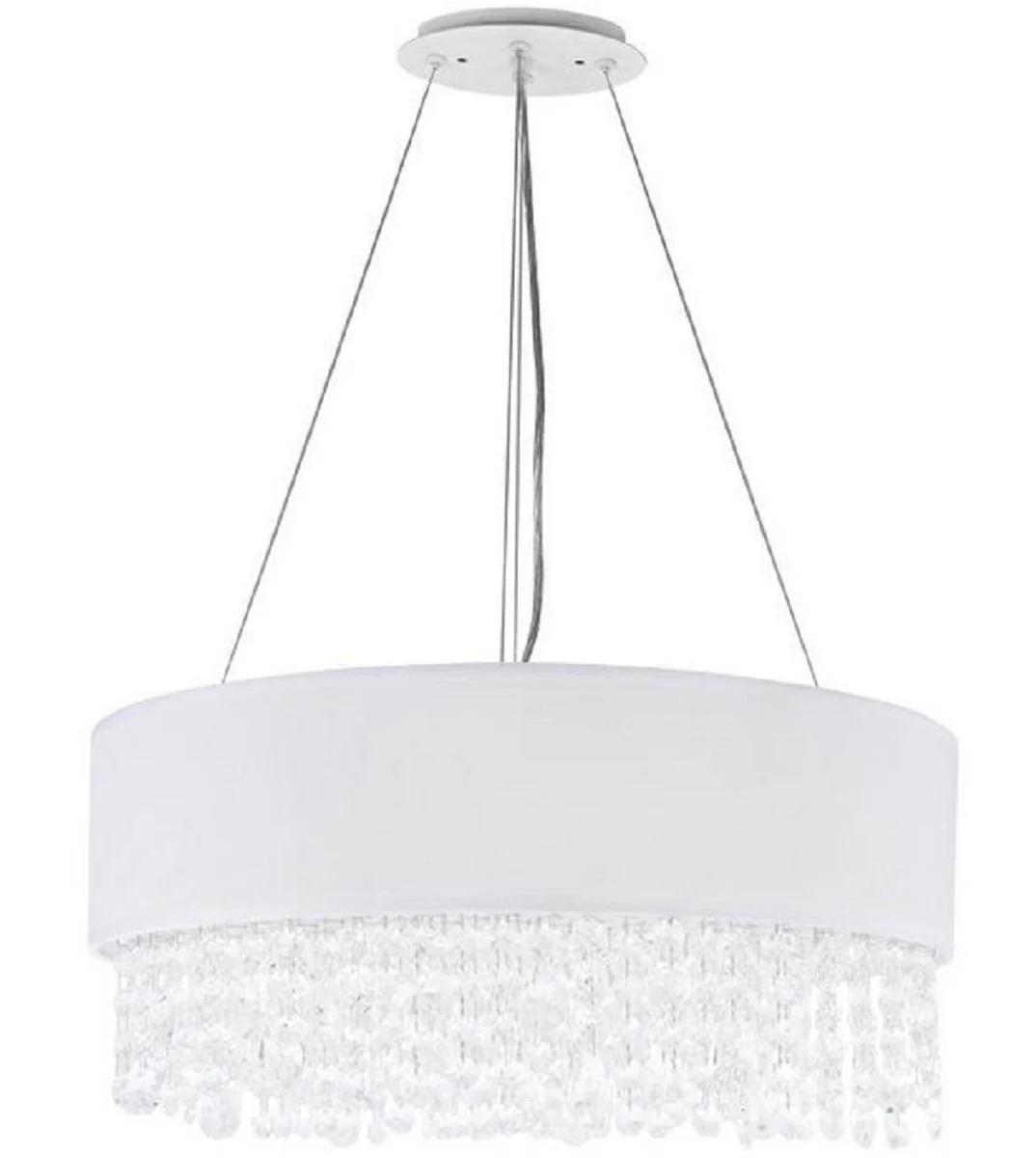 Casa Padrino lámpara colgante plata / blanco Ø 45 x H. 21 cm - Lámpara Redonda Excepcional con Marco de Metal y Cubierta de Tela