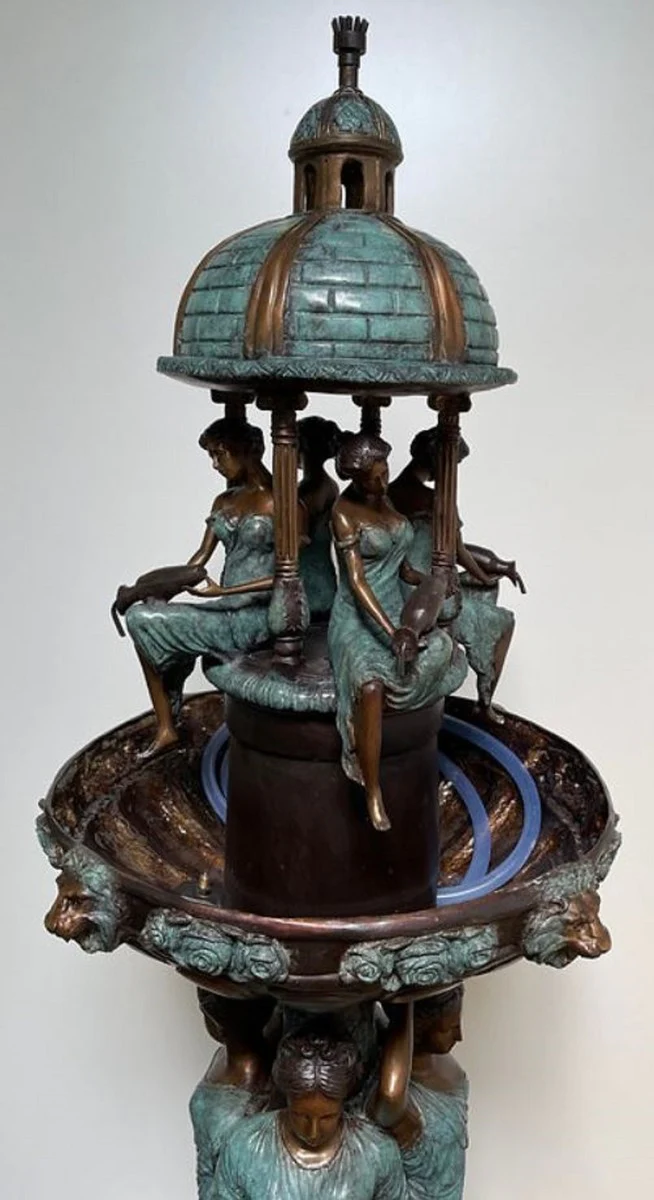 Casa Padrino fuente de bronce Art Nouveau de lujo bronce / turquesa Ø 81 x A. 236 cm - Magnífica fuente de jardín - Fuente de decoración jardín - Accesorios de Jardín Barroco y Art Nouveau