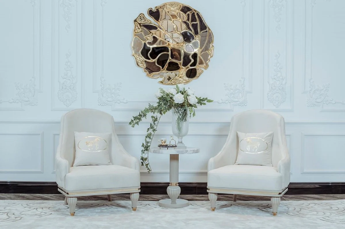 Casa Padrino mesa auxiliar Art Deco de lujo gris / blanco / oro ? 50 x A. 58 cm - Mesa magn¨ªfica con tablero de m¨¢rmol artificial - Muebles de Sal¨®n Art Deco - Colecci¨®n de Lujo