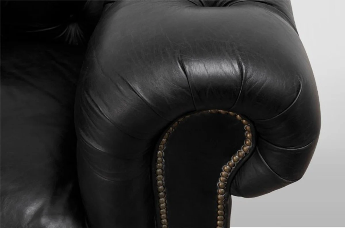 Luxury Real Leather Chesterfield sofa 3 seater vintage leather Casa Padrino Old Saddle Black