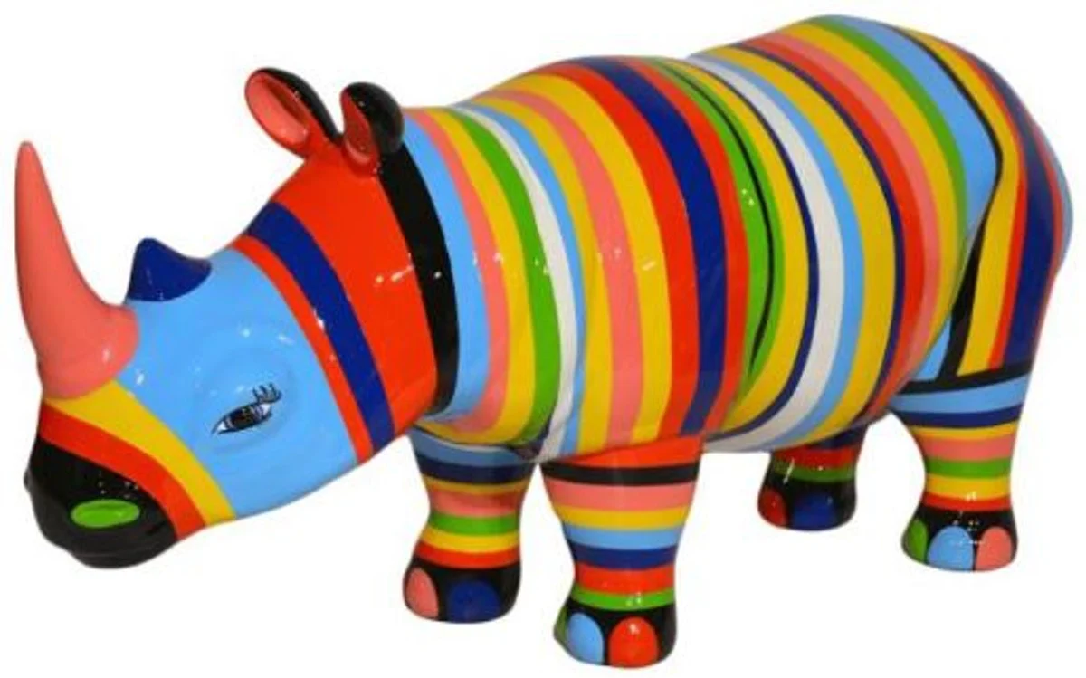 Casa Padrino escultura decorativa rinoceronte con rayas multicolor 175 x A. 80 cm - Escultura decorativa enorme - Figura de jardín - Decoración de Jardín de Lujo