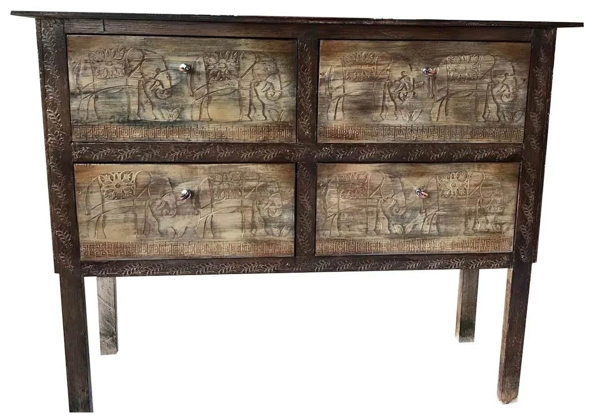 Casa Padrino c¨®moda de estilo campestre de lujo marr¨®n oscuro antiguo - Gabinete de madera maciza hecho a mano con 4 cajones - Muebles de Estilo Campestre