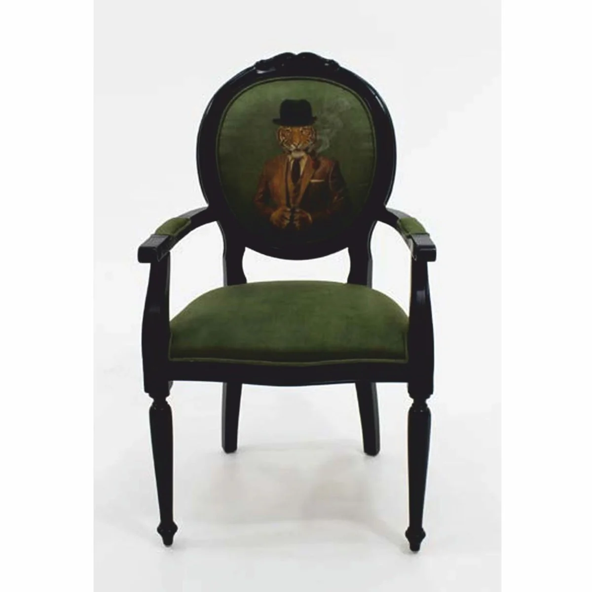 Casa Padrino silla de comedor de terciopelo barroco de lujo con reposabrazos caballero tigre verde / negro