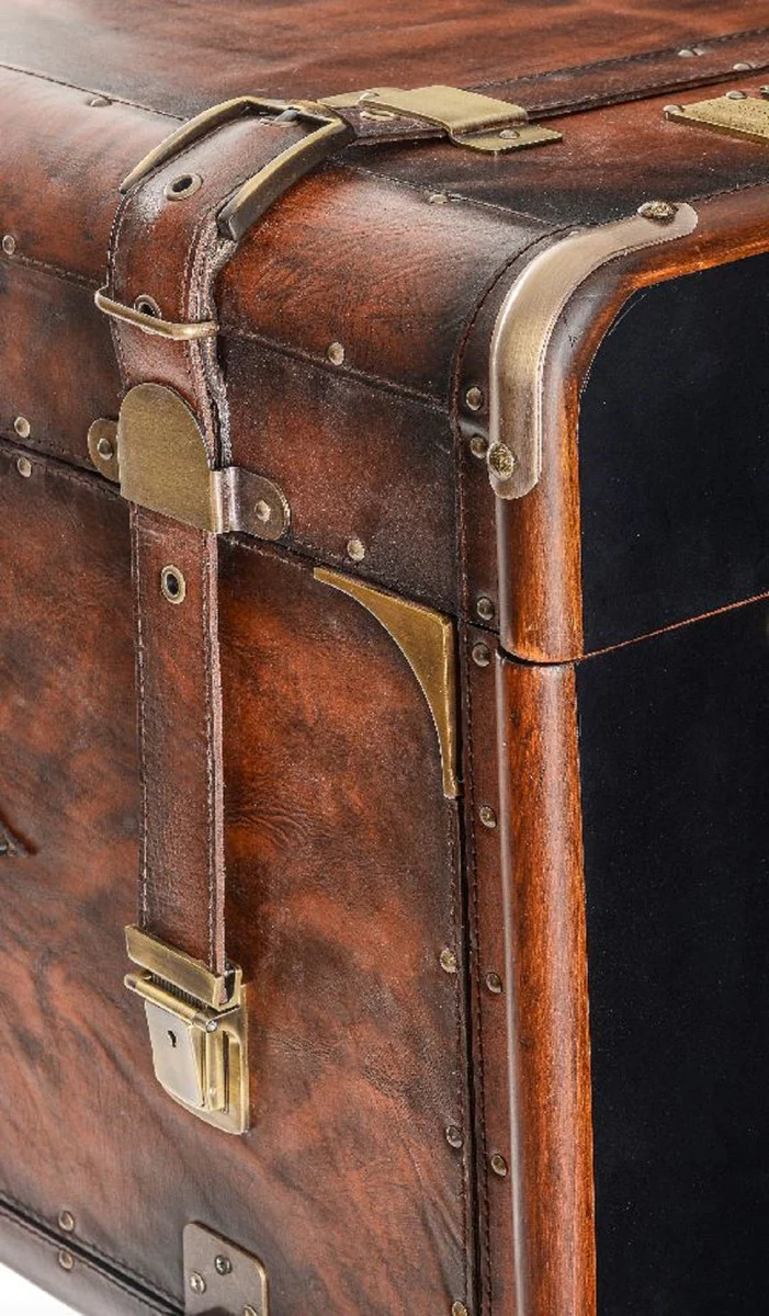 Casa Padrino minibar de cuero de lujo con aspecto de maleta marr¨®n / negro / lat¨®n 45,5 x 45,5 x A. 73 cm - Minibar de cuero genuino - Muebles de cuero genuino - Muebles de lujo aspecto de maleta