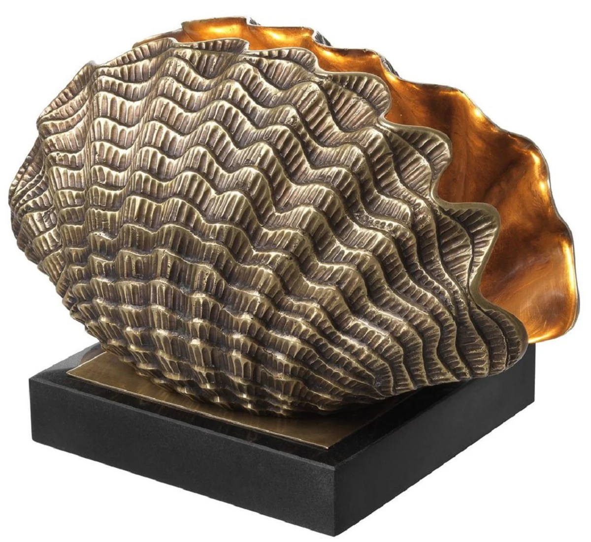 Casa Padrino lámpara de mesa de lujo en forma de concha latón vintage / negro 33 x 21 x H. 22 cm - Lámpara de Mesa con Base de Granito