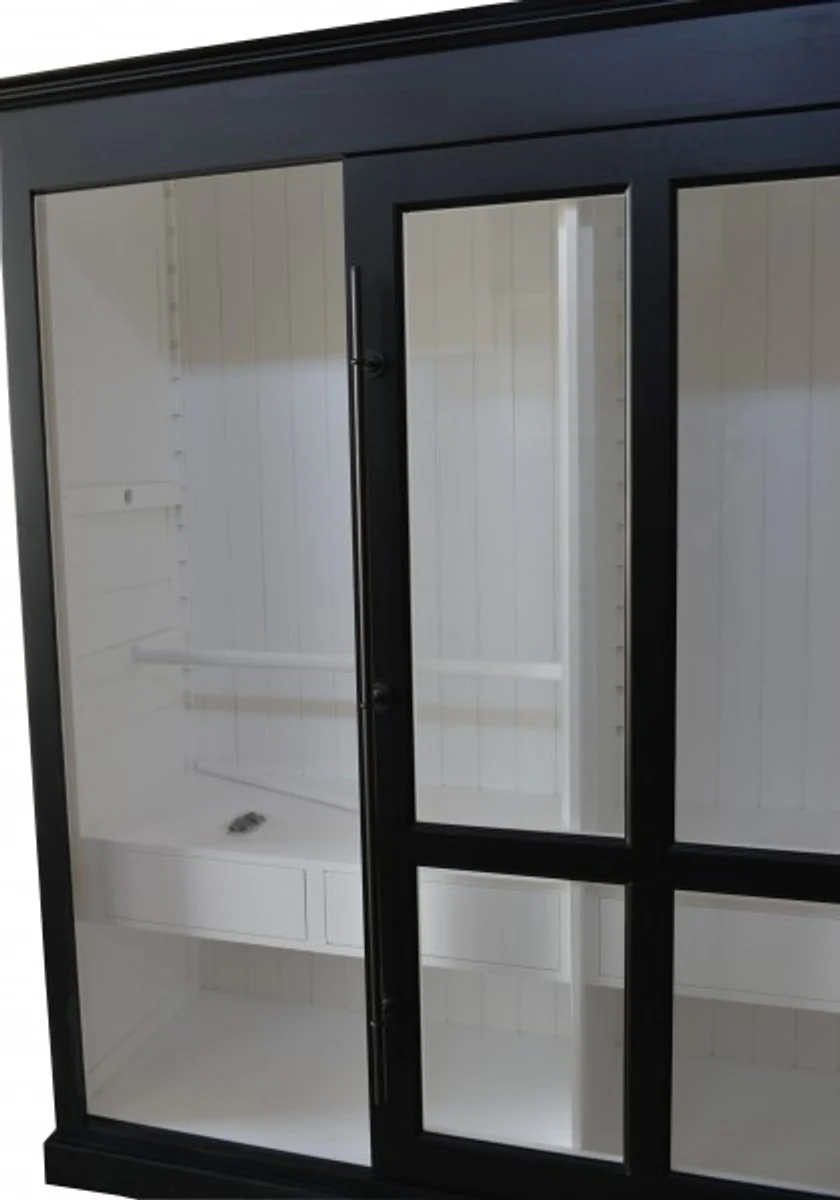 Casa Padrino luxury wardrobe B 226 x H 220 cm haute couture bedroom closet with sliding glass door Black / White - Art Deco Art Nouveau hotel furniture