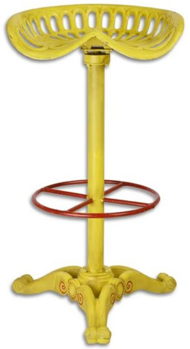 Casa Padrino taburete de bar Art Nouveau amarillo / rojo A. 77 cm - Taburete de hierro fundido en diseño rústico industrial - Muebles de Jardín y Patio
