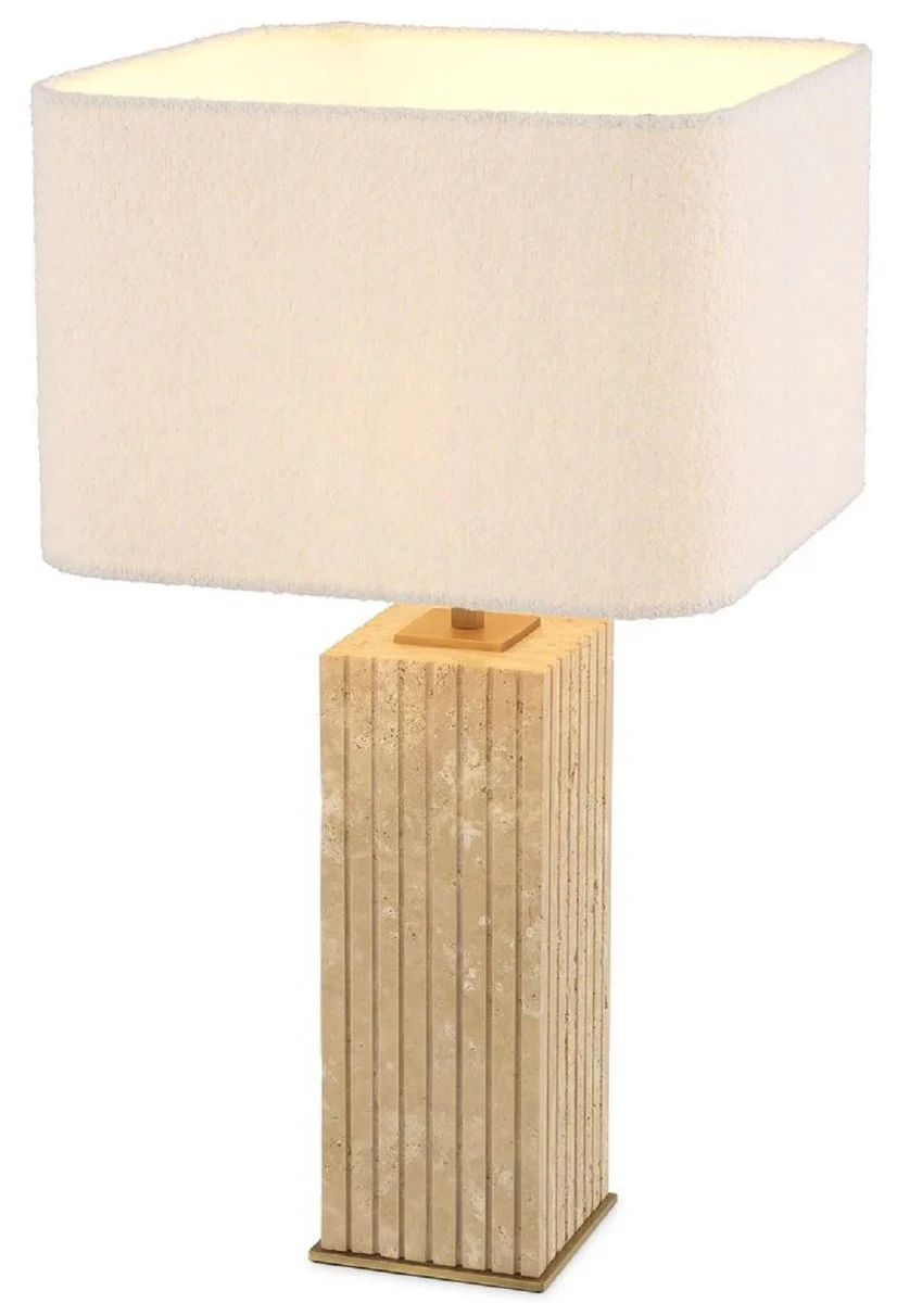 Casa Padrino lámpara de mesa de lujo beige / latón antiguo / crema 35 x 35 x A. 63 cm - Lámpara de escritorio travertino pantalla cuadrada - Lámparas de lujo - Colección de lujo