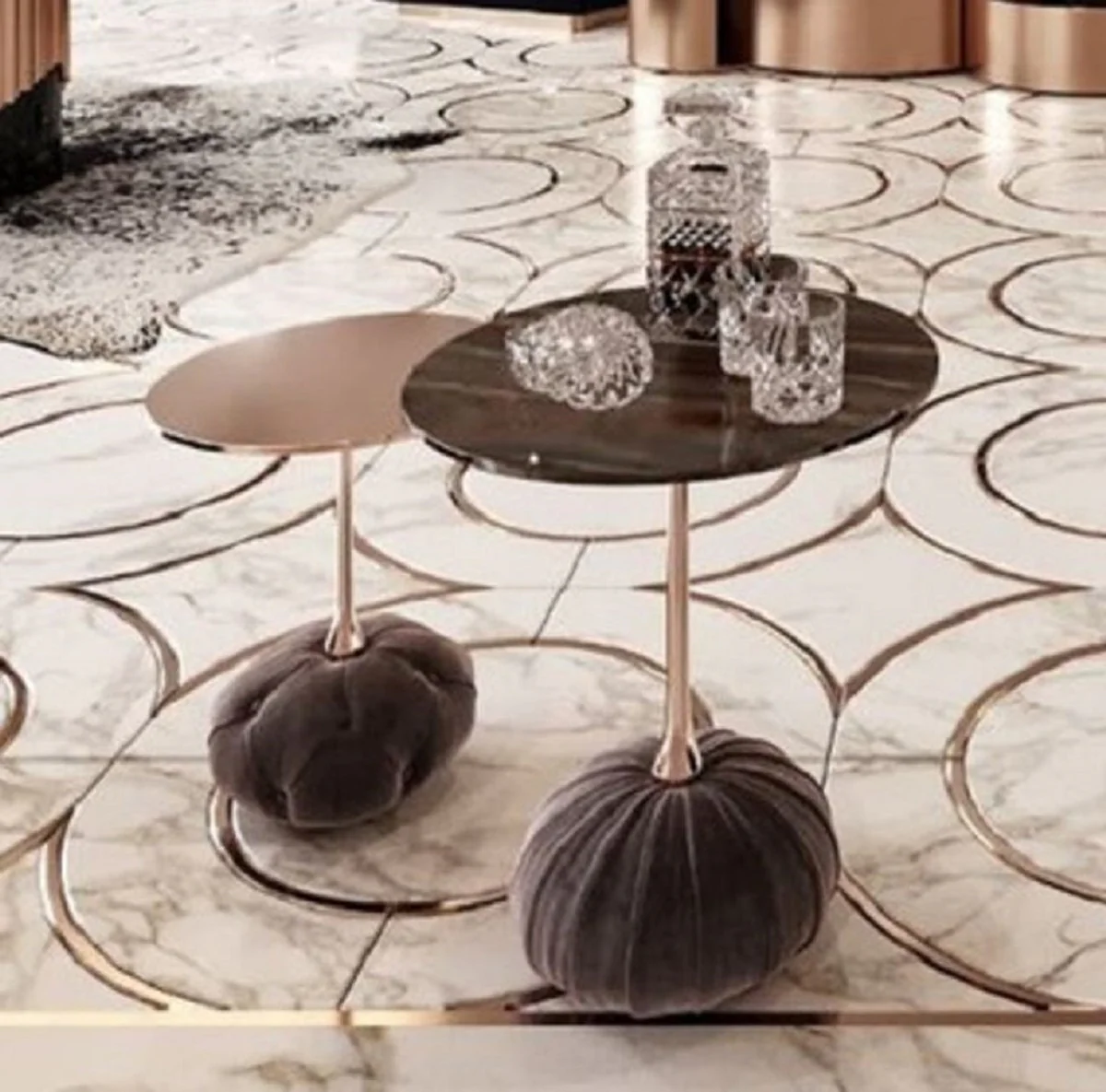 Casa Padrino conjunto de mesa auxiliar de lujo negro / cobre