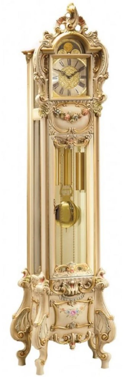 Casa Padrino reloj de abuelo barroco de lujo marfil / multicolor / oro - Magnífico reloj de péndulo de madera maciza de estilo barroco - Interior barroco - Relojes de pie barrocos - Hecho en Italia