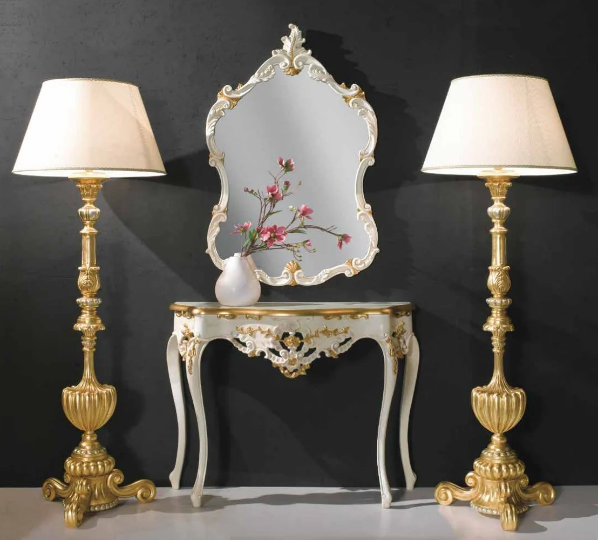 Casa Padrino consola de espejo barroco de lujo marfil / oro - Consola barroco con espejo de pared - Magn¨ªfica Muebles Barrocos de Hotel y Castillo - Calidad de Lujo - Hecho en Italia