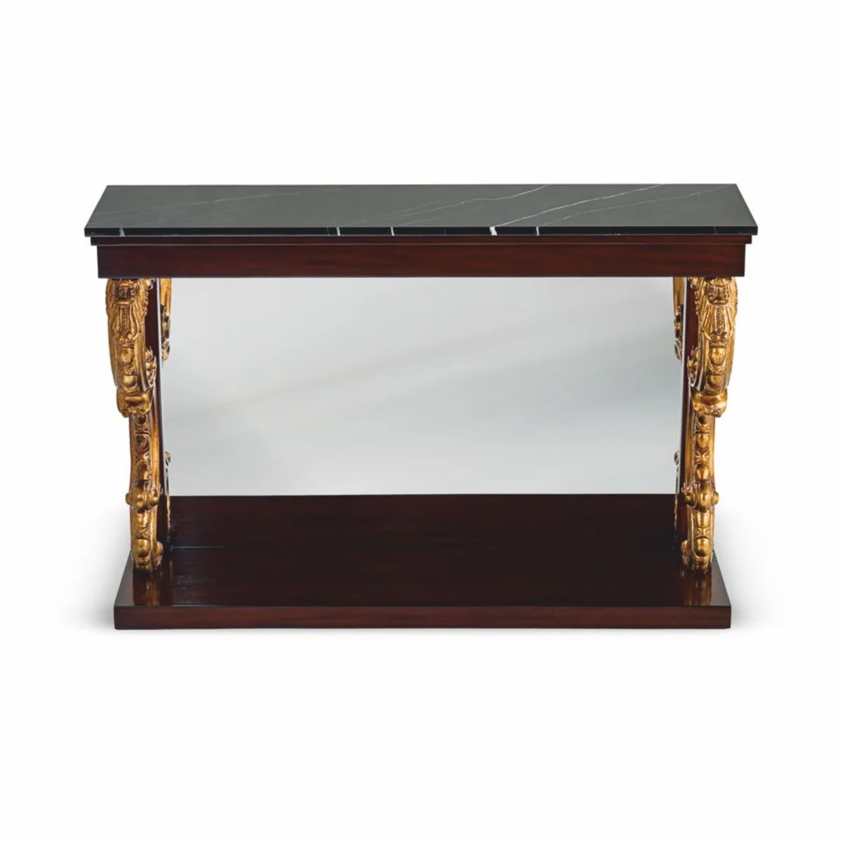Casa Padrino consola barroco de lujo con espejo y tapa de m¨¢rmol marr¨®n oscuro / oro antiguo / negro 130 cm