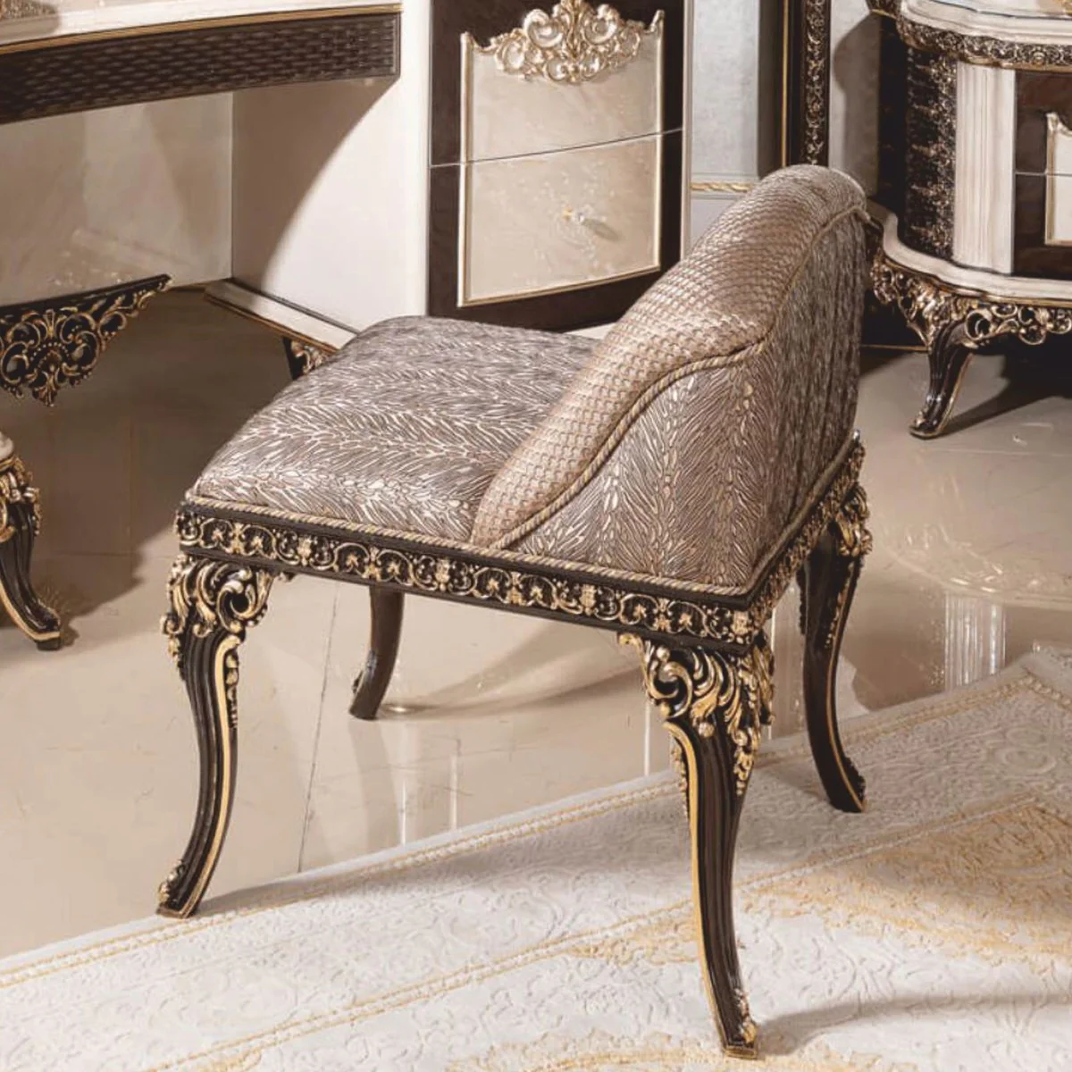 Casa Padrino Taburete Barroco de Lujo Gris / Marr¨®n Oscuro / Oro - Muebles Barrocos