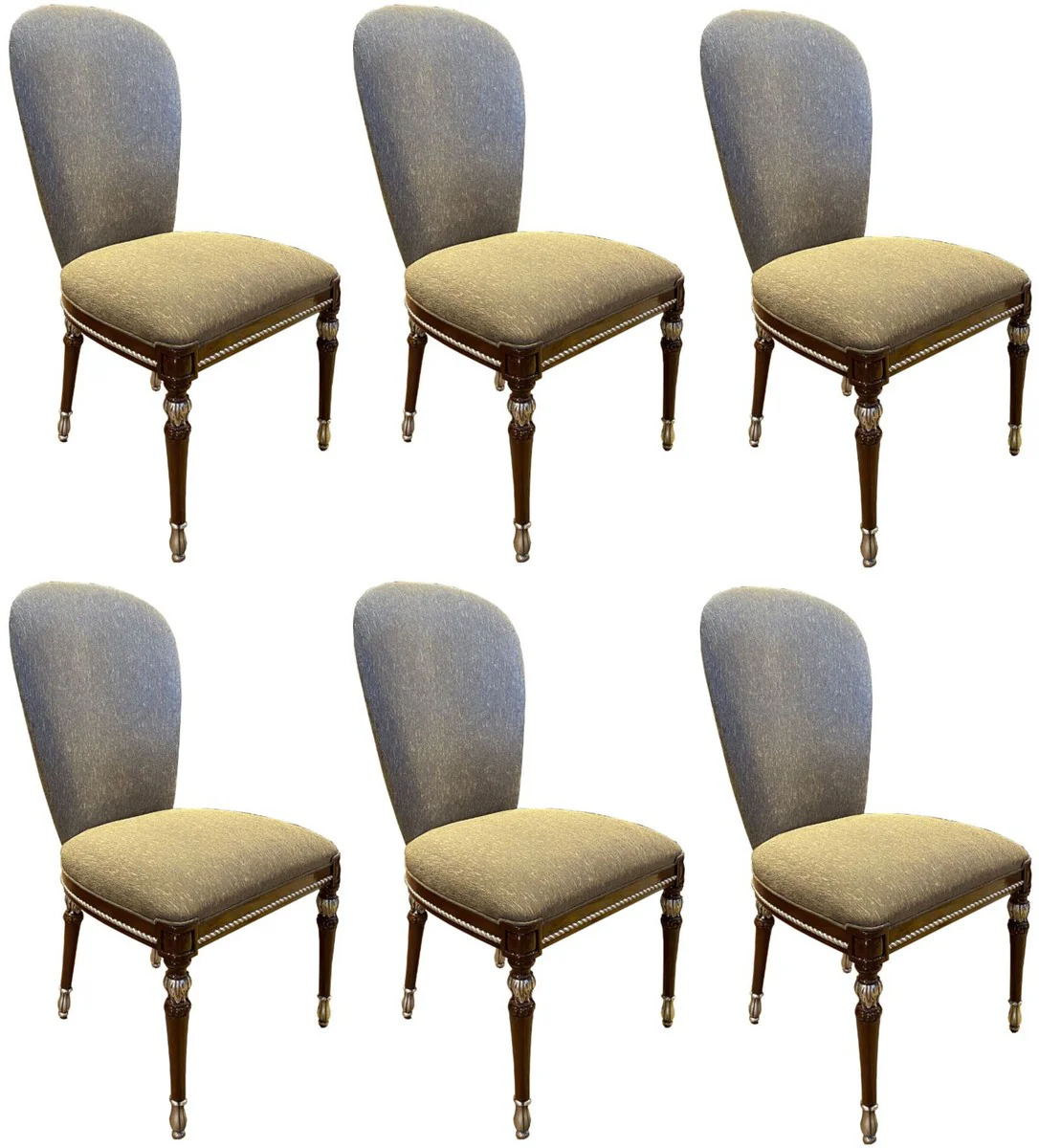 Casa Padrino conjunto de sillas de comedor barroco de lujo gris / marr¨®n / plata 52 x 55 x A. 100 cm - Conjunto de 6 sillas de cocina barroco - Muebles de comedor de estilo barroco