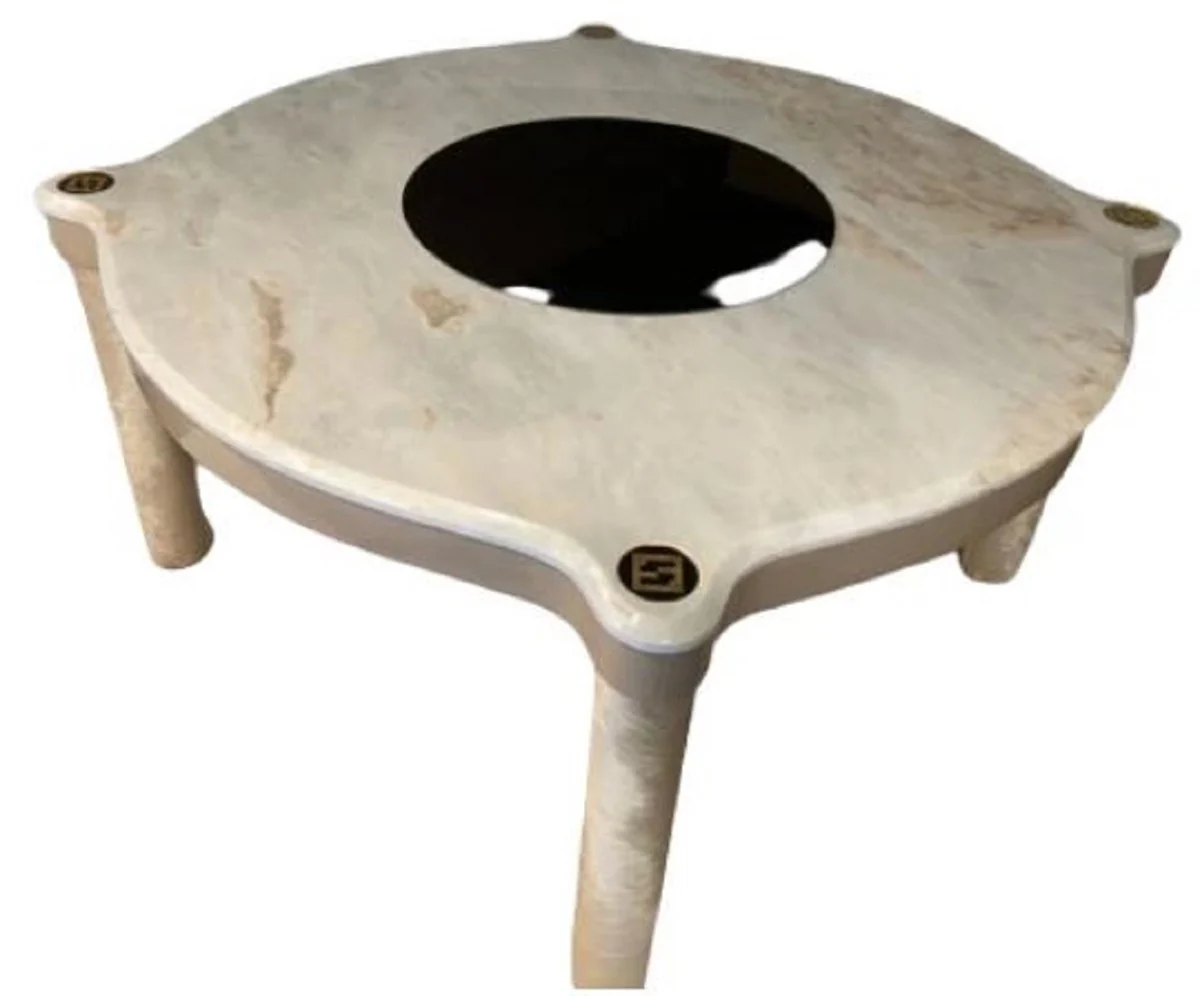 Casa Padrino conjunto de comedor de lujo crema / taupe / gris / oro - 1 Mesa de Comedor de M¨¢rmol y 4 Sillas de Comedor con Tela de Terciopelo Fino - Muebles de comedor de lujo - Hecho en Italia