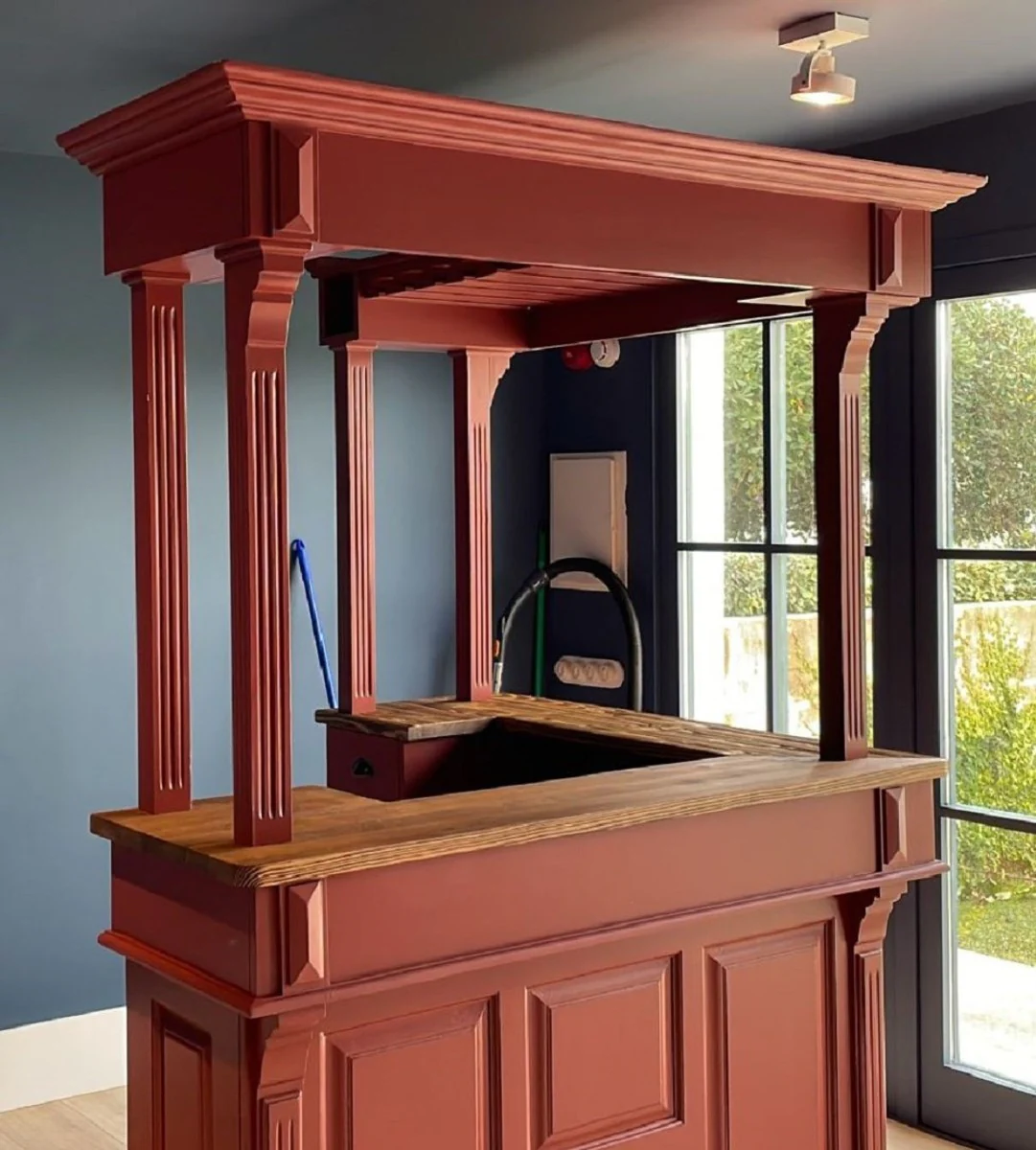 Casa Padrino barra de bar de estilo campestre rojo / marr¨®n 148 x 148 x A. 210 cm - Barra de bar de madera maciza - Muebles de bar de madera maciza - Muebles de bar en estilo campestre