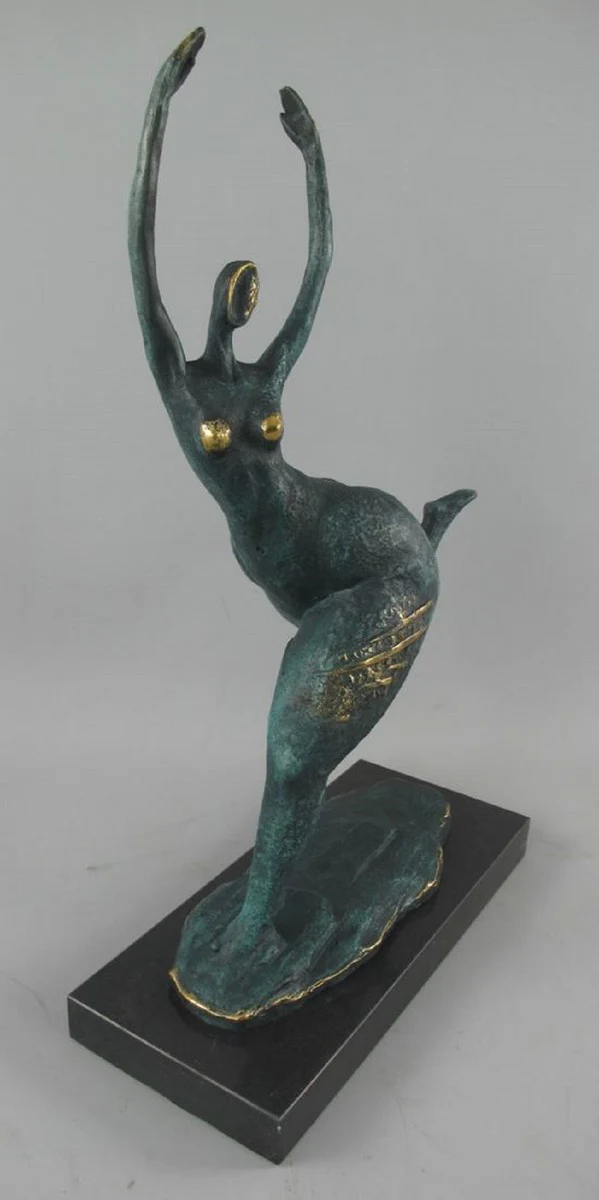 Casa Padrino escultura decorativa de bronce de lujo bailarina turquesa / oro / negro 35 x 15 x A. 48 cm - Figura decorativa abstracta de bronce con base de mármol - Accesorios decorativos de lujo