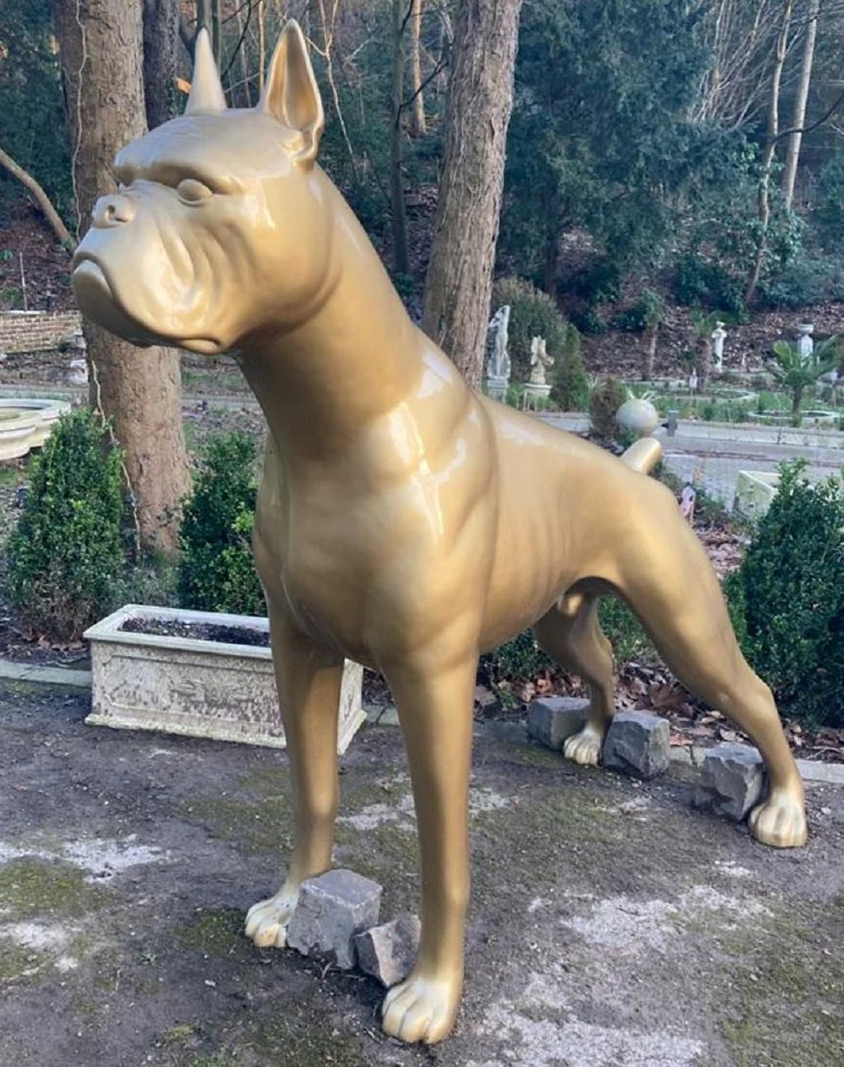 Casa Padrino figura decorativa boxer perro oro 190 x A. 173 cm - Escultura decorativa enorme resistente a la intemperie - Decoracion jardin figura animal