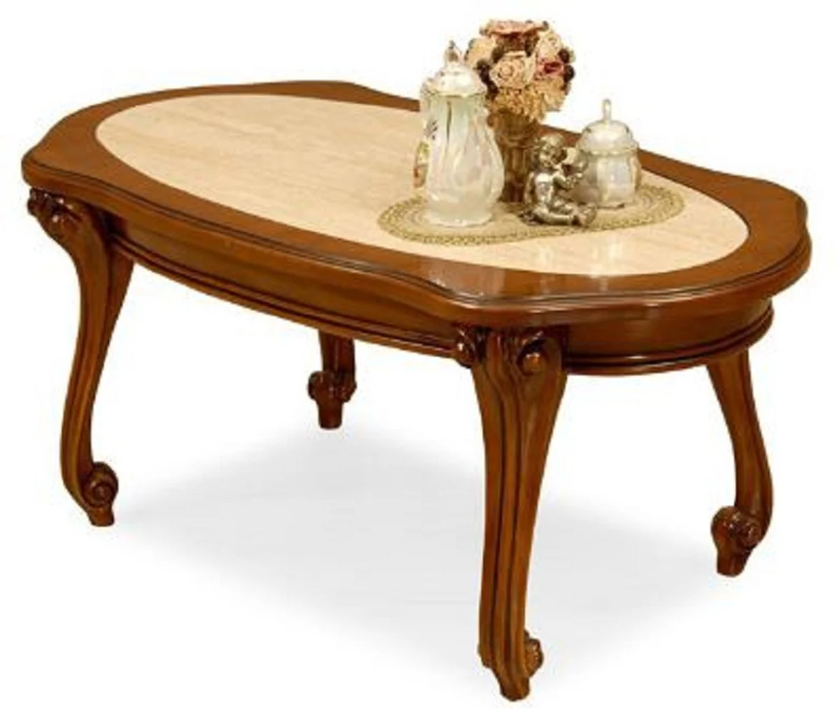 Casa Padrino mesa de centro barroco de lujo crema / marr¨®n - Mesa de sal¨®n de madera maciza hecha a mano estilo barroco - Muebles de sal¨®n de lujo en estilo barroco - Muebles barrocos