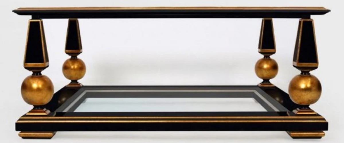Casa Padrino mesa de centro barroco de lujo negro / oro antiguo 113 x 113 x A. 47 cm - Magn¨ªfica mesa de sal¨®n de madera maciza con platos de vidrio - Muebles de sal¨®n barrocos