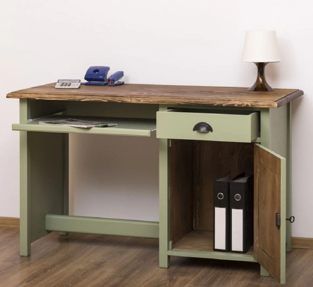 Casa Padrino escritorio de estilo campestre verde / marr¨®n oscuro 130 x 60 x A. 78 cm - Secretaria de madera maciza en estilo campestre - Muebles de oficina - Muebles de estilo campestre