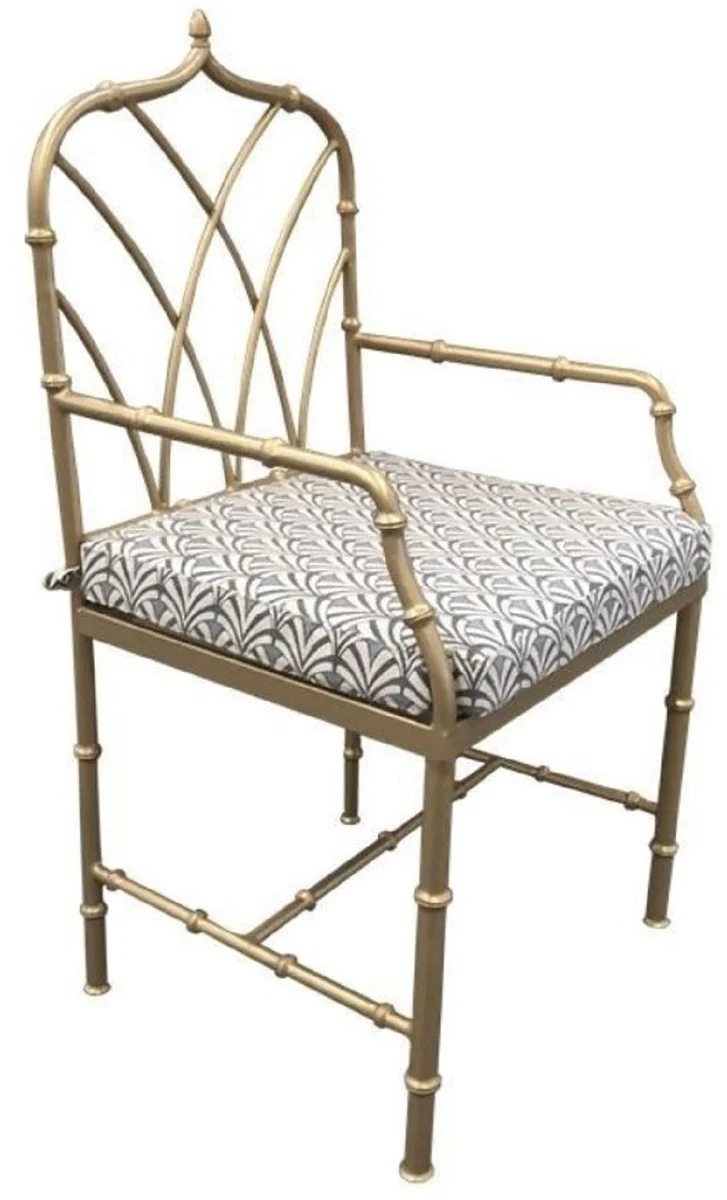 Casa Padrino silla de jard¨ªn Art Nouveau de lujo de hierro forjado con reposabrazos oro / gris A. 101 cm