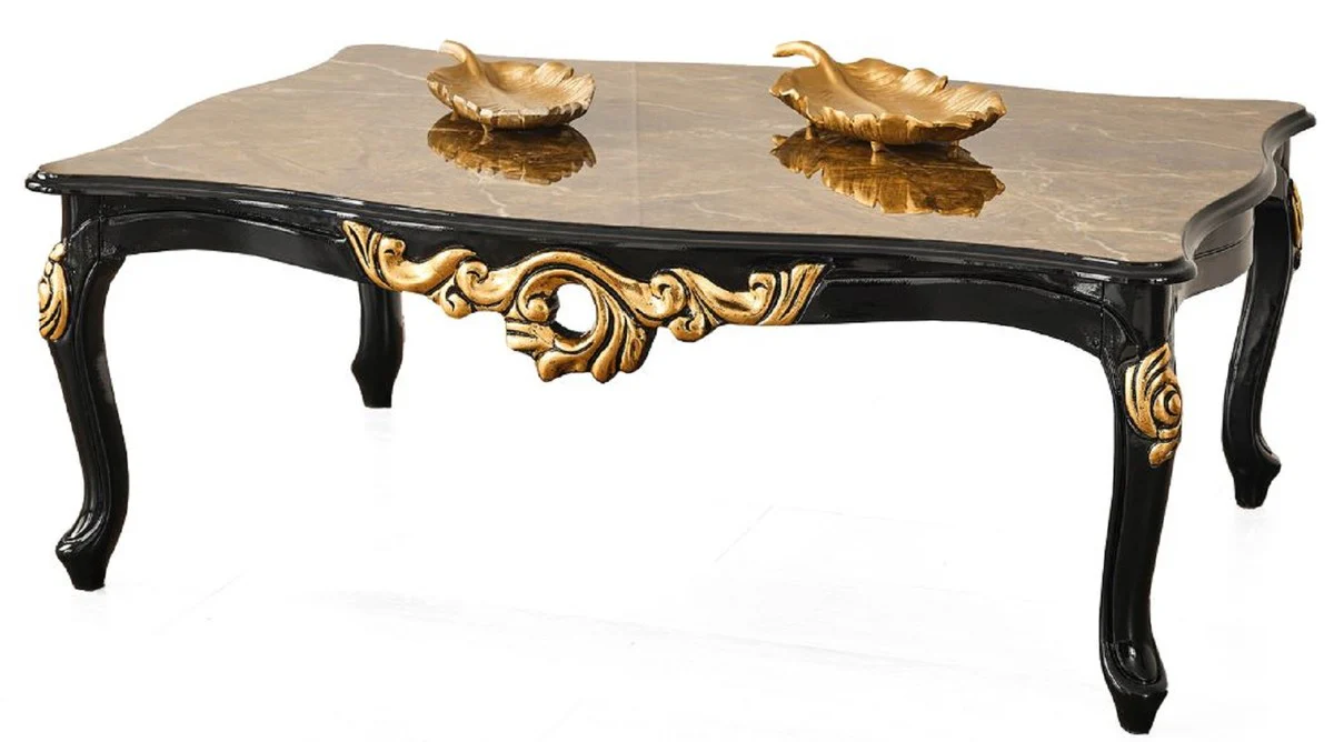 Casa Padrino mesa de centro barroco de lujo marr¨®n / negro / oro 117 x 77 x A. 46 cm - Magn¨ªfica mesa de sal¨®n de madera maciza con tablero en aspecto de m¨¢rmol - Muebles Barrocos